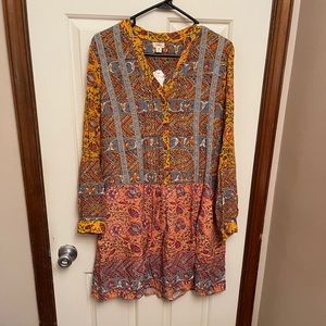 Anthropologie Tiny Long-sleeve Drop Waist Mini Dress, M